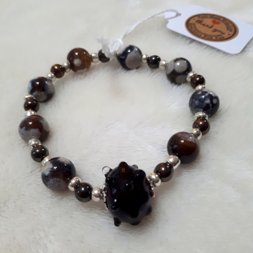 Semiprecious Stone+Lampwork Stretch Bracelet